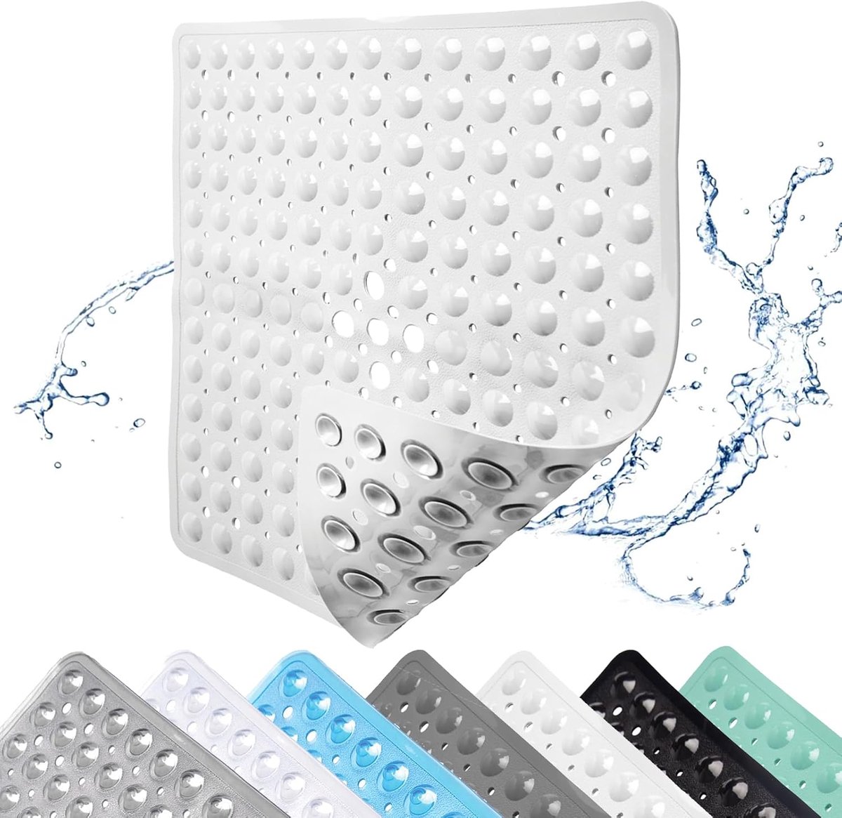 Douchemat Antislip - Badmat Vierkant - Veilig Douchen - Kiezelsteendesign Massage - 53x53 cm - Wit