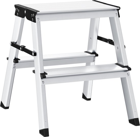 SONGMICS - Huishoudtrap - Ladder - Aluminium - 2 Antisliptreden - Opvouwbaar en Multifunctioneel - Max 150 kg