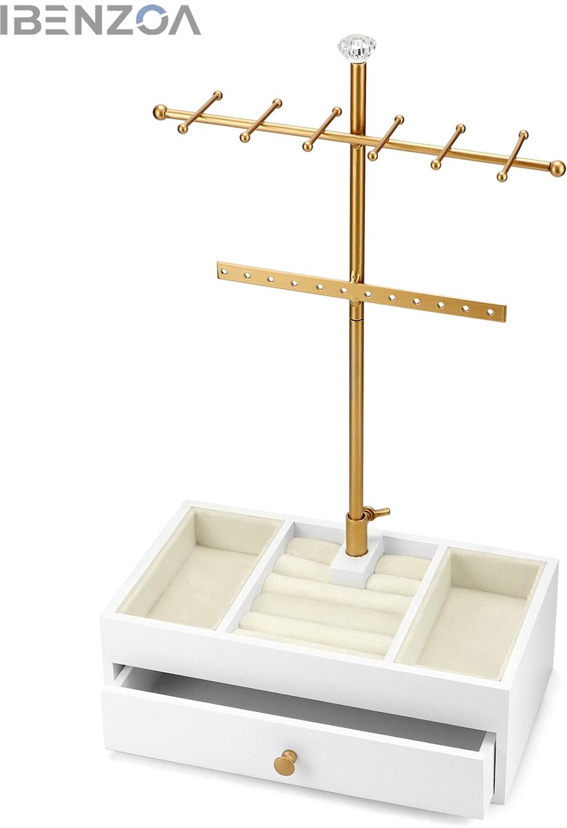 Sieradenhouder - Wit - 23x12,5x38 cm - Hout en Metaal