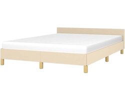 Bedframe met hoofdeinde - Ledikant tweepersoons - Goede nachtrust - Duurzaam ademend stof - 140x200 cm - Crème