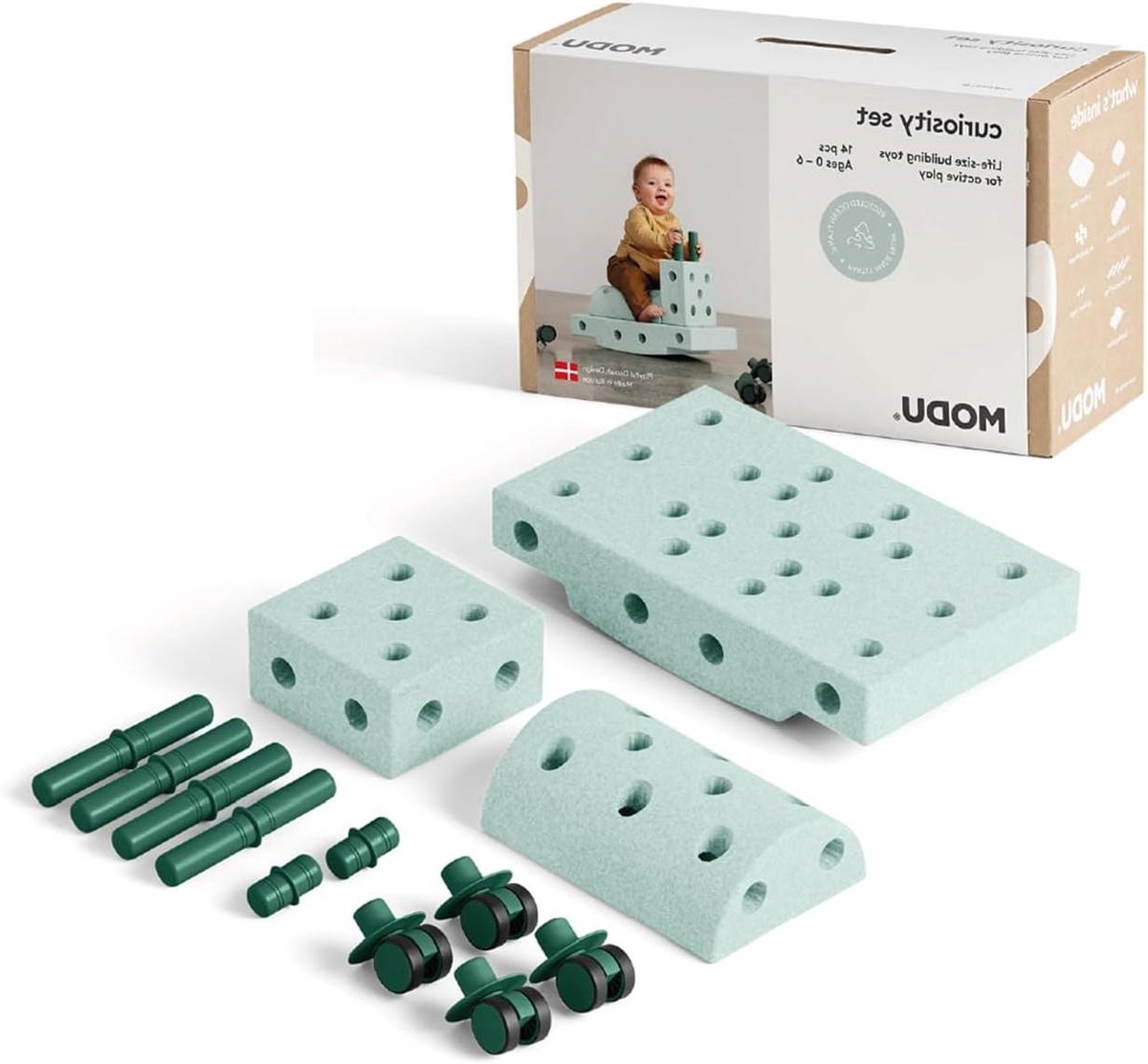 Bouwstenen Starterset - Speelgoed Blokken - Baby Ontwikkeling - 14 Delig Systeem - 51x21x31cm - Oceaan Mint Bosgroen