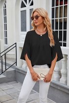 SUNMOOL Dames Top - Dames Blouse- Ronde hals - Zwart - Maat : XL