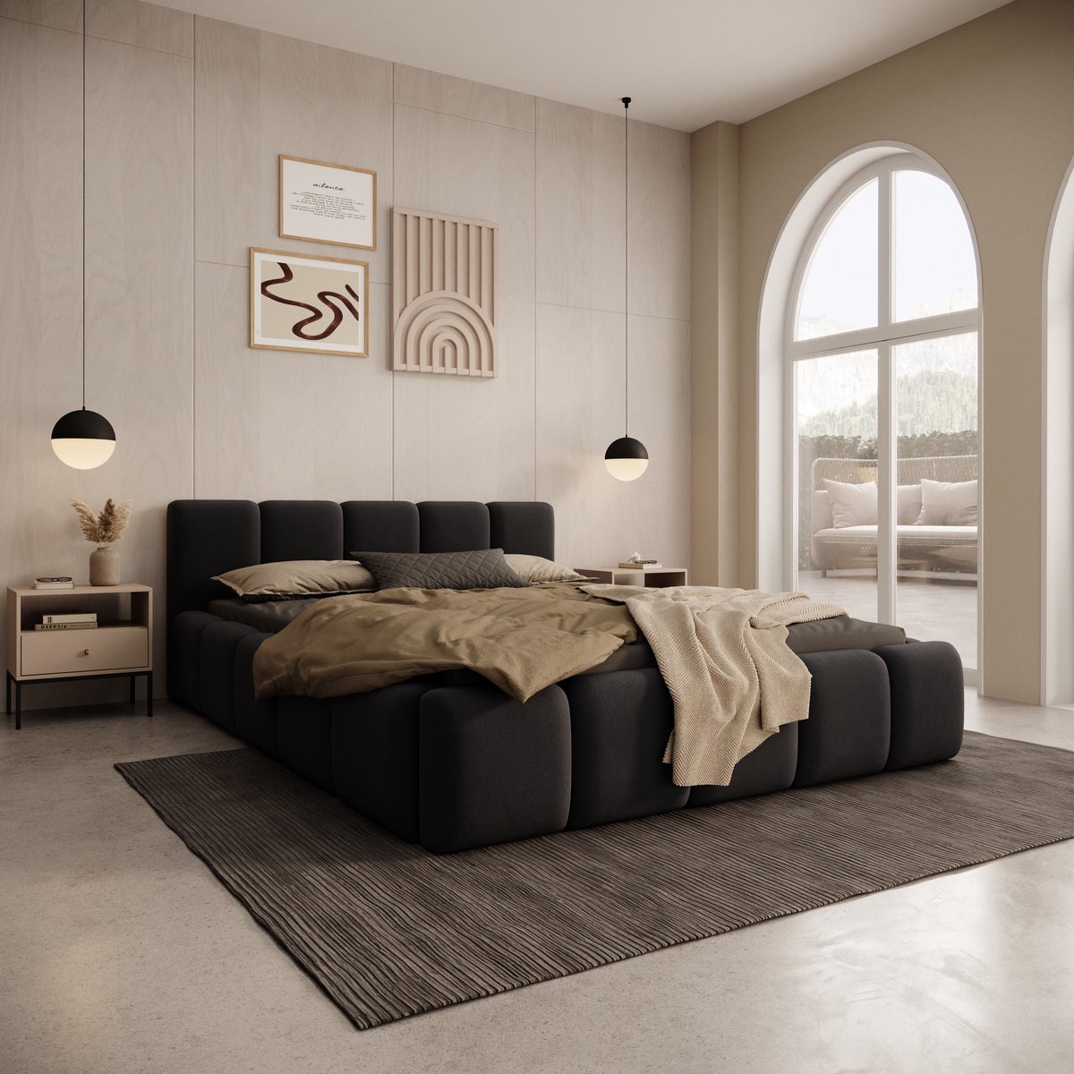 Meubella - Karisma - Tweepersoonsbed - Zwart velvet - 140x200 cm