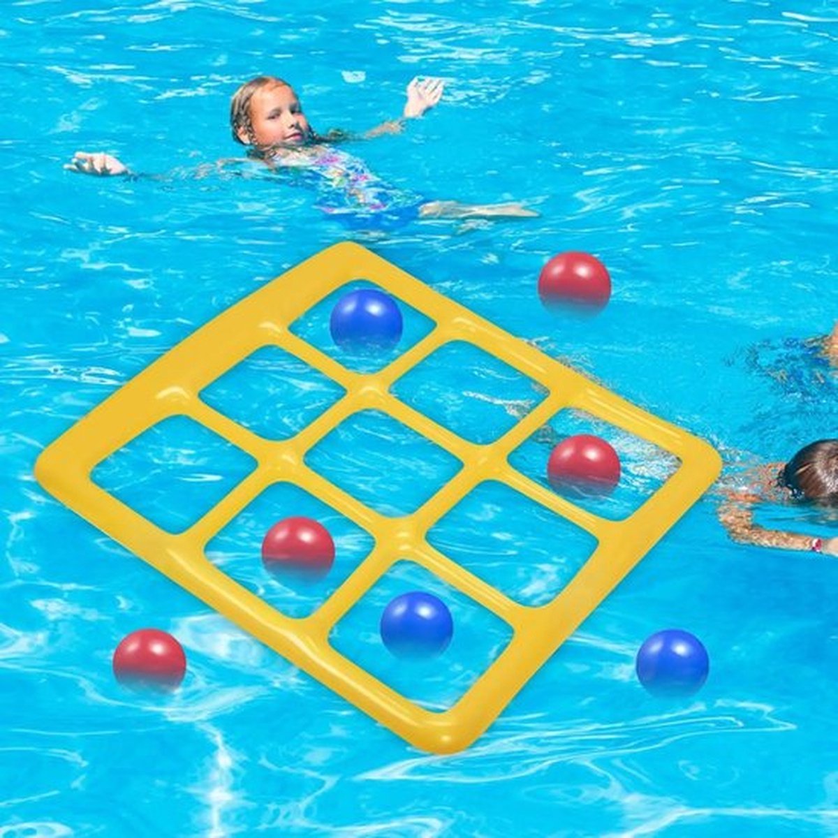 Boter-kaas-en-eieren-spel voor in het zwembad met handpomp en 10 ballen. Leuke zwembadspelset voor tieners, perfect voor zwemmen en waterspelletjes. Bordspelletjes, drijvend speelgoed voor in het zwembad, ideaal voor een feestje of buiten. – foto 4