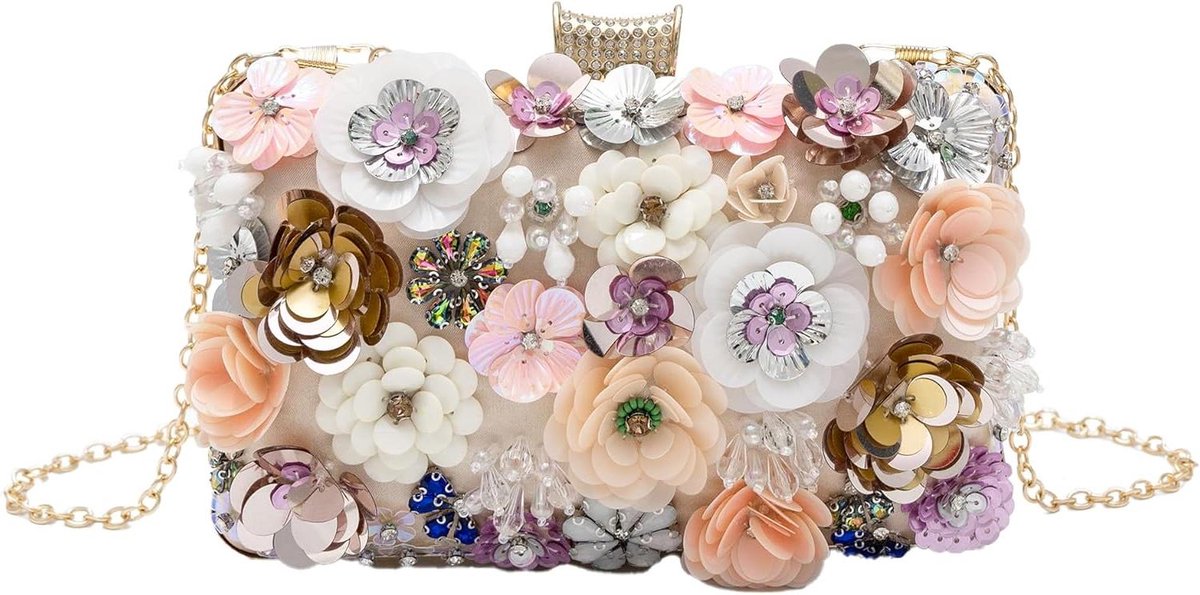 Avondtas Bloemen - Clutch Parel - Bruiloft Feest - Gedetailleerd Borduurwerk - 20.3 x 7.6 x 12.7 cm