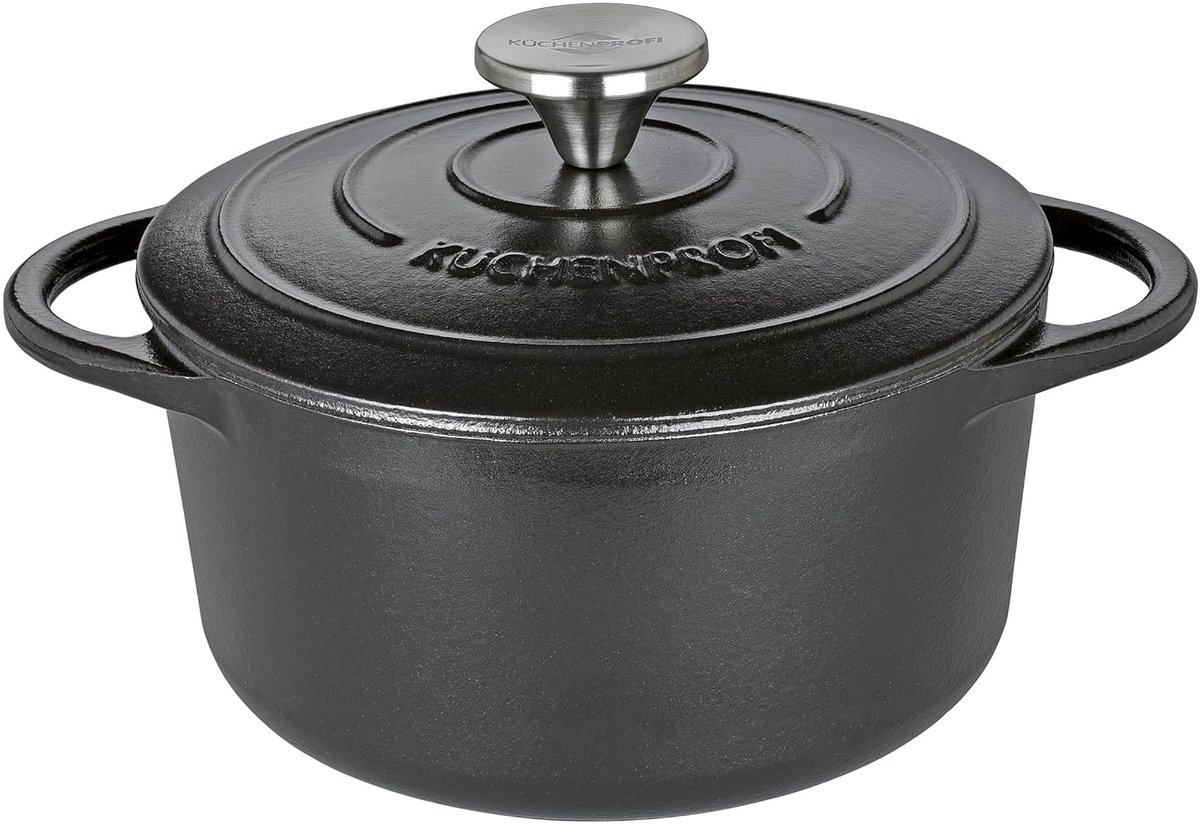 Gietijzeren Braadpan - Stoofpan Dutch Oven - Stoven bakken braden - Geëmailleerd voor alle warmtebronnen - 20 cm diameter - Zwart