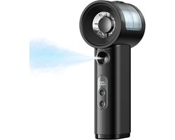 Handventilator met waterspray - 5 snelheden, 4000 mAh, compact ontwerp, mistventilator voor strand reizen festivals en buiten - Zwart
