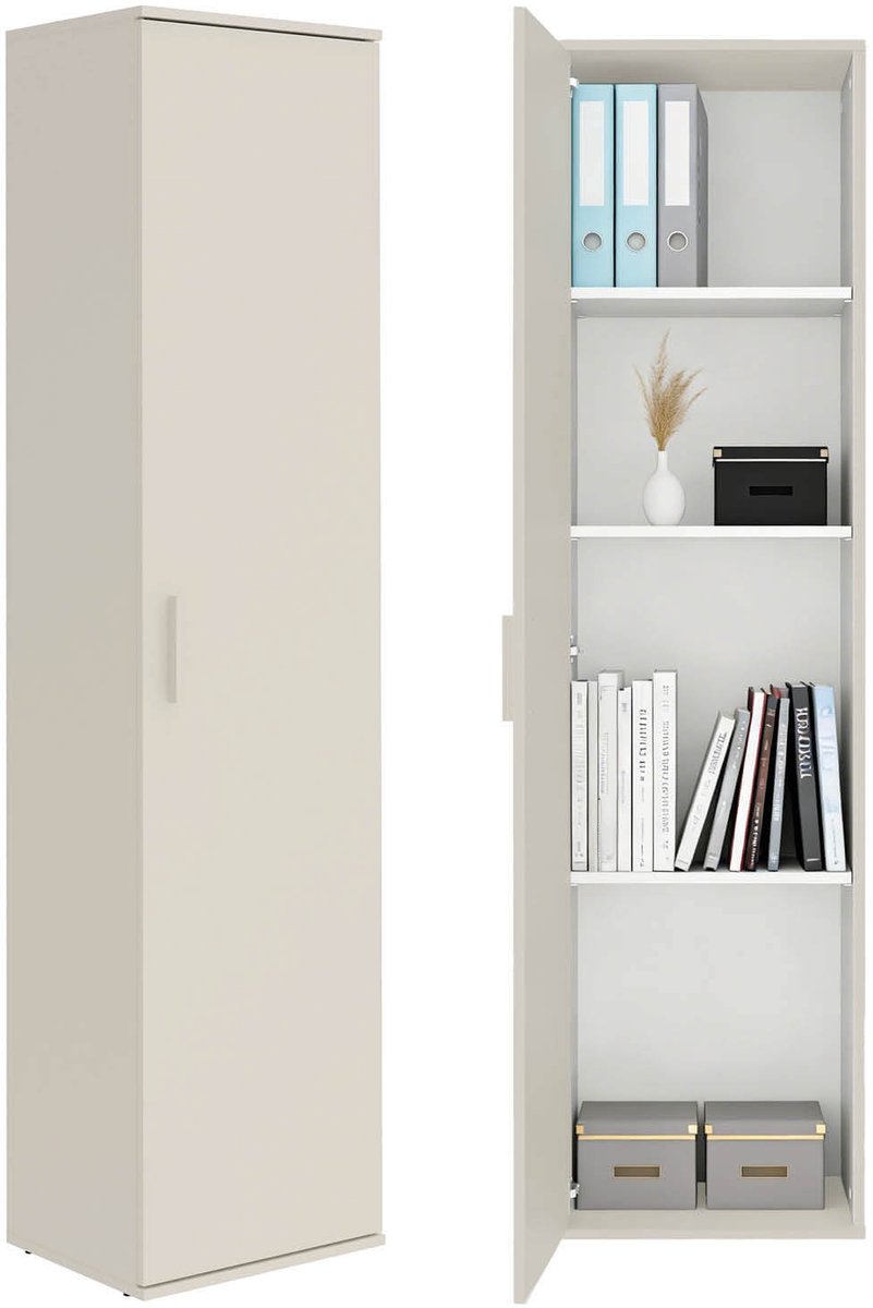 mokebo Multifunctionele kast smal (42 cm) 'Der Kompakte' in Wit – Smalle huishoudkast met 1 deur & 3 verstelbare legplanken – 180 cm hoog – Universele kast voor hal, badkamer of als bezemkast