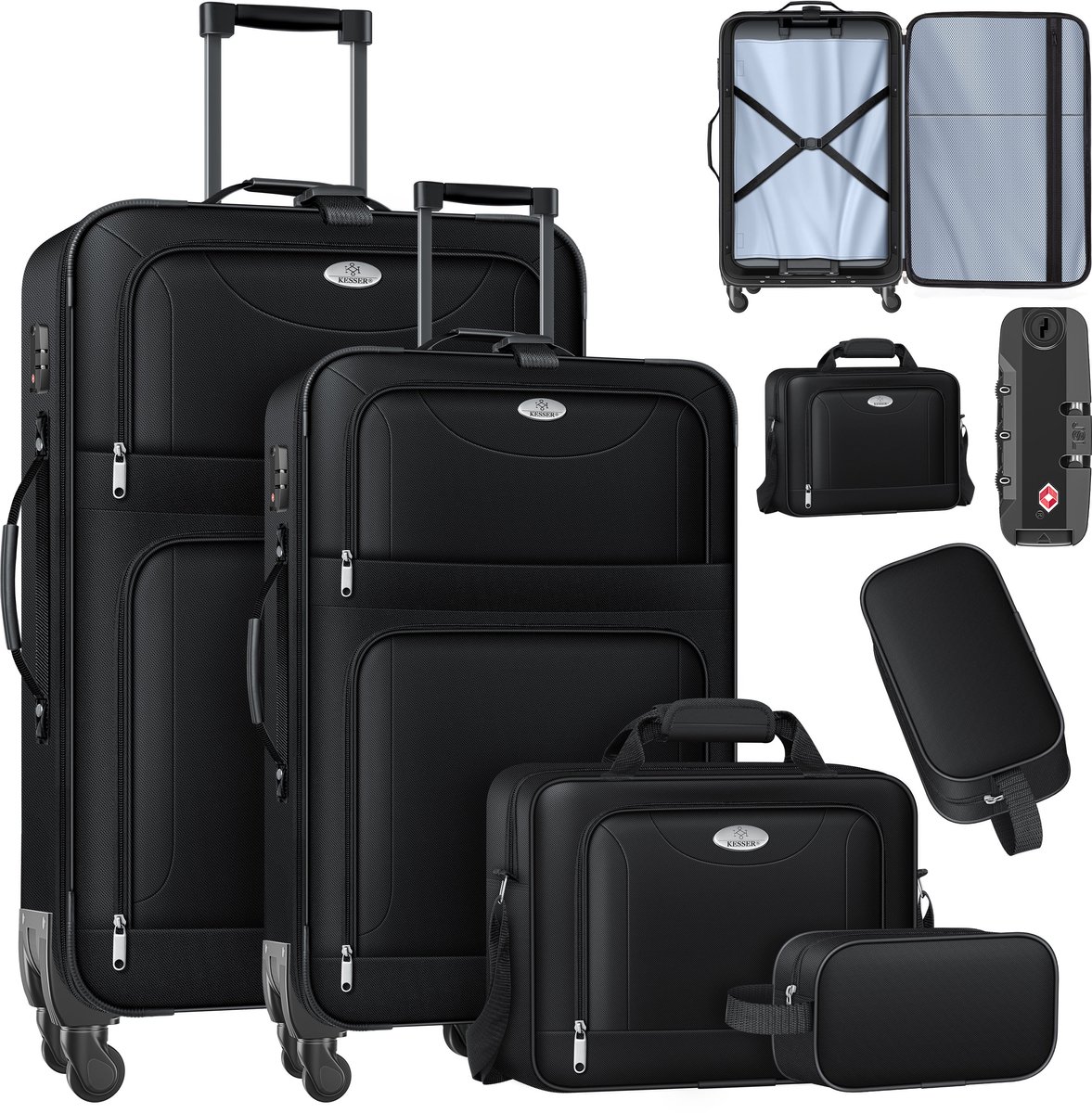 KESSER® Kofferset 4-delig Trolley - Reiskoffer met Wielen - groote Koffers, Handbagage & Toilettas