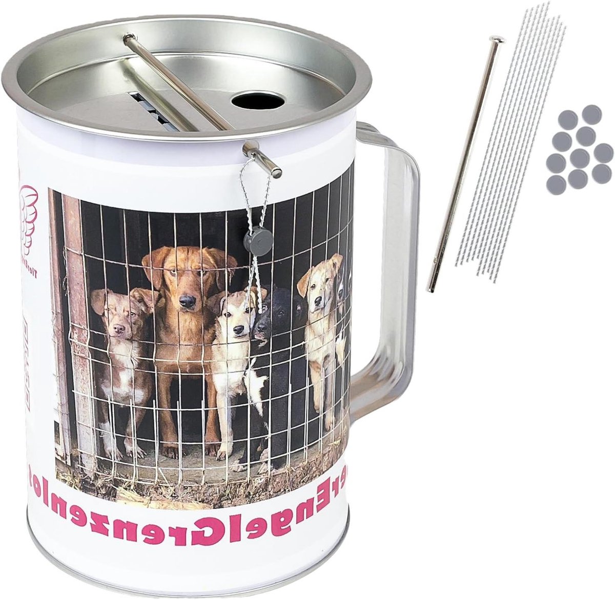 Donatiebox Met Handvat - Geldkistje Spaarpot - Liefdadigheid Inzameling - Individuele Foliedruk - 10cm Diameter - Lichtgrijs