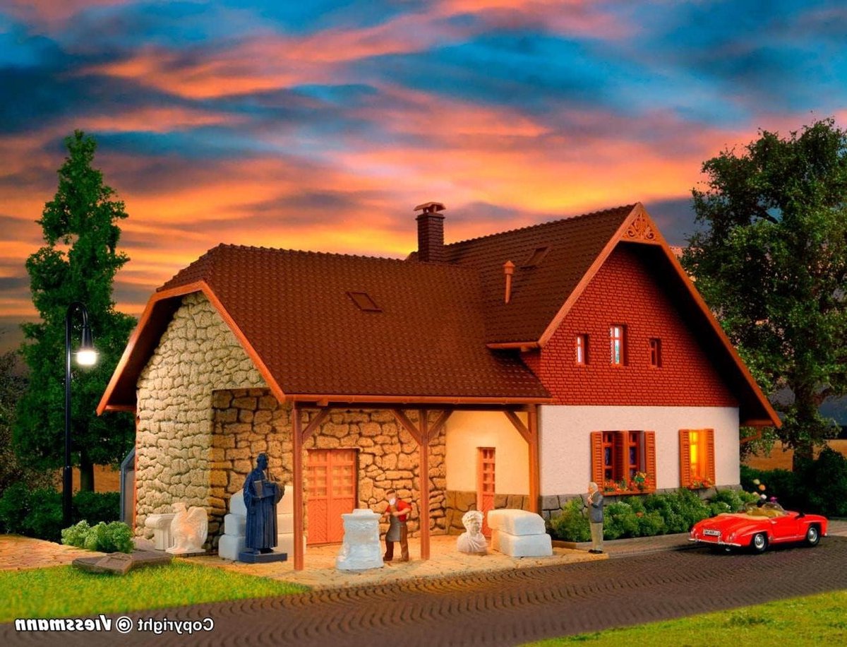 Vollmer 48280 Stone Art Stonemasons House with LED Lighting