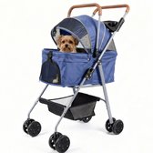 Hondenbuggy inklapbare 3-in-1 – Hondenkar met afneembare mand en autostoelfunctie – Hondenwagen voor kleine honden en katten tot 17 kg – Met rem, boodschappenmand en gaasraam - Blauw