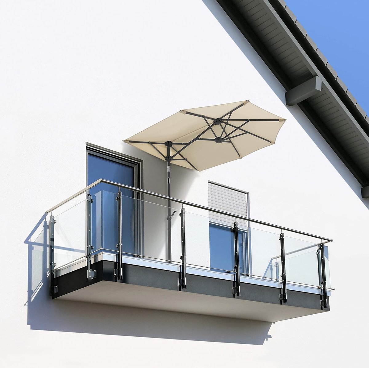 Salerno Mezza Rechthoekige Balkonparasol - 150 x 150 cm - UV50+ Bescherming - Antraciet Stalen Frame - Inclusief Beschermhoes - Naturel