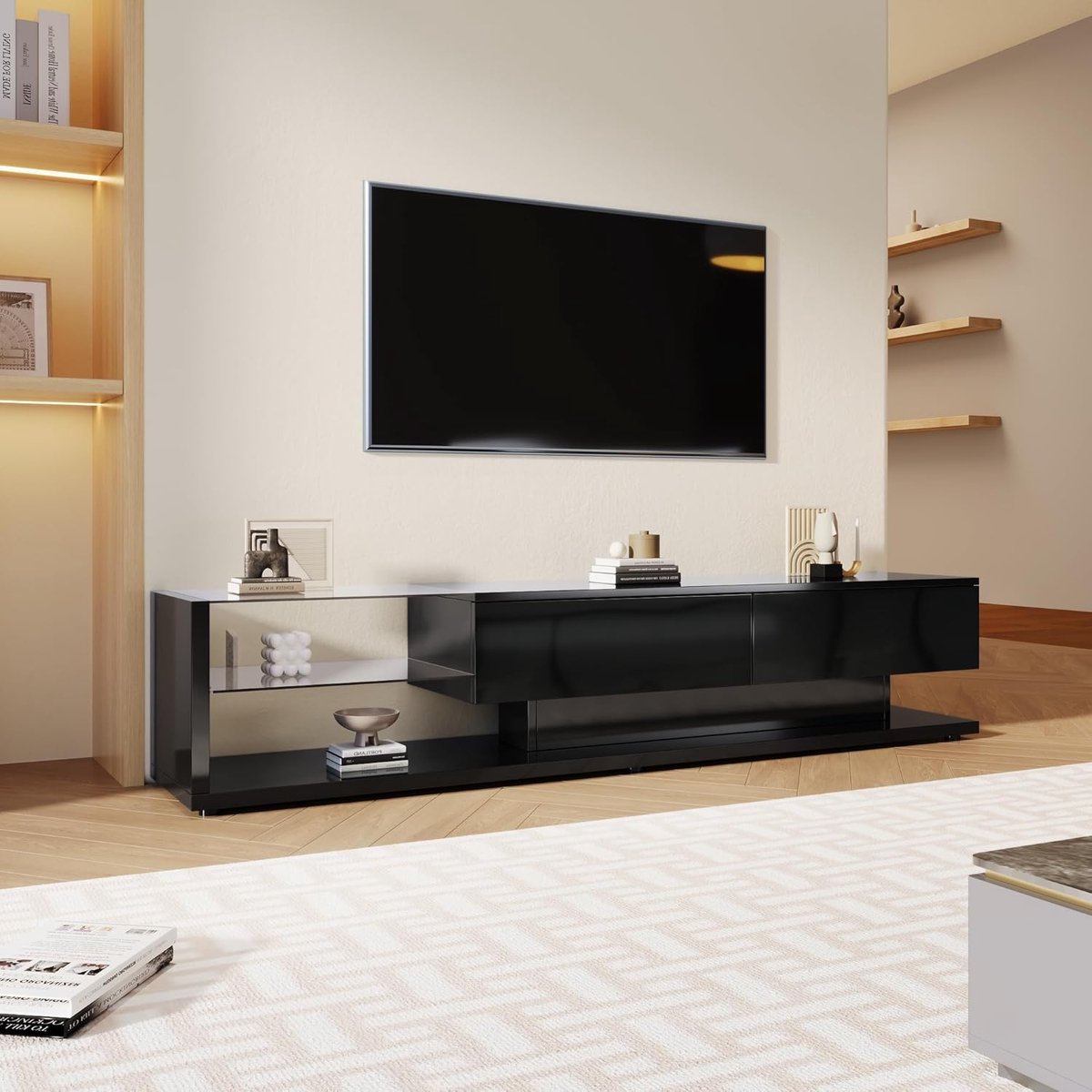 Tv-meubel - Lowboard Kast - Woonkamer Entertainment - Variabele LED Verlichting - 170x36x38cm - Zwart