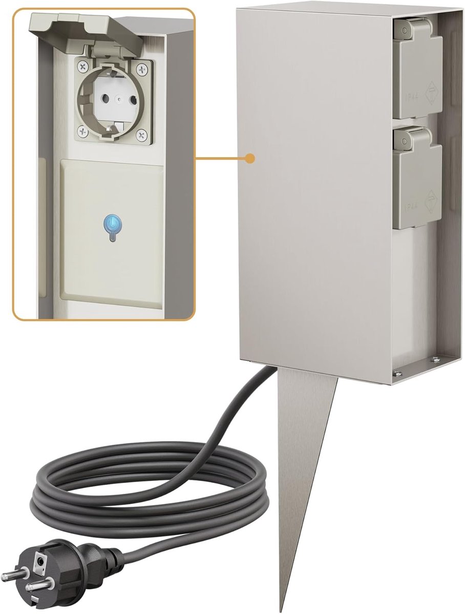 Buitencontactdoos - Tuinstekkerdoos - Buitenapparaten - Smart Home Functie - 23cm Hoog - Roestvrij staal