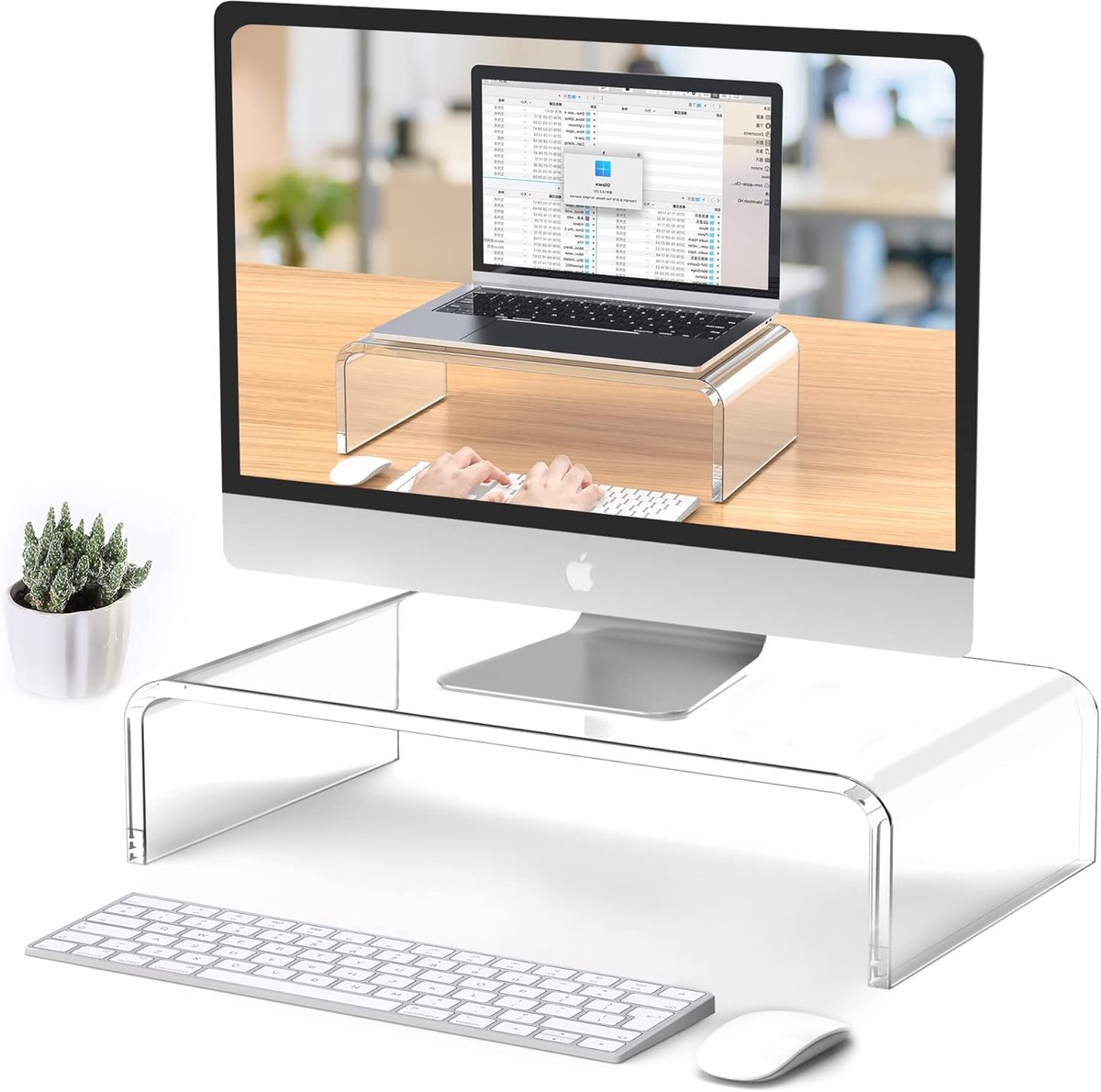 Monitor Stand - Laptop Verhoger Bureau - Ergonomisch Zitten - Sterk Acryl Materiaal - 38x19x10 cm - Transparant