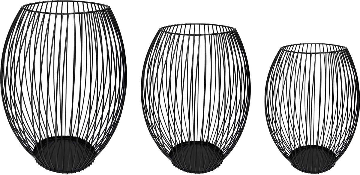 QUVIO Kaarsenhouder met frame - Kaarsenstandaard - Kaarsenhouder zwart - 3 maten - Rond - Metaal - Zwart Set van 3