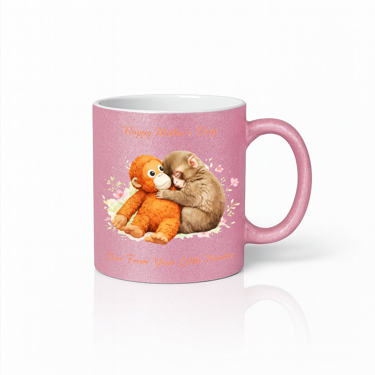 Roze Moederdag – Warmtegevoelige Mok met Aapjes – Love From Your Little Monkey