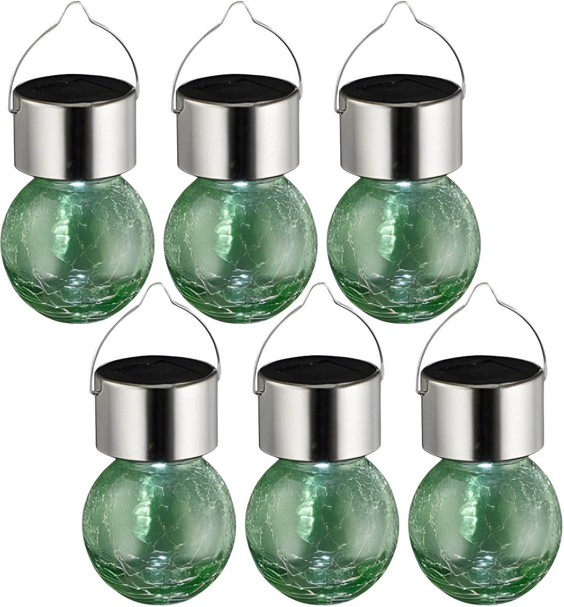 Sunnydays Solar sfeer hanglamp - 20x - tuin - lampenbol - groen - glas - 9 cm - ophang haa