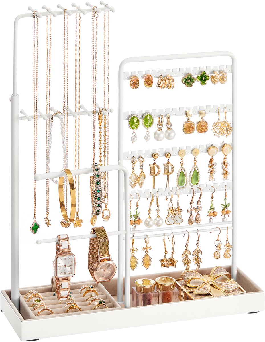 SONGMICS - Sieradenhouder - Sieradenstandaard - Metalen Frame - Uittrekbare - Fluwelen
