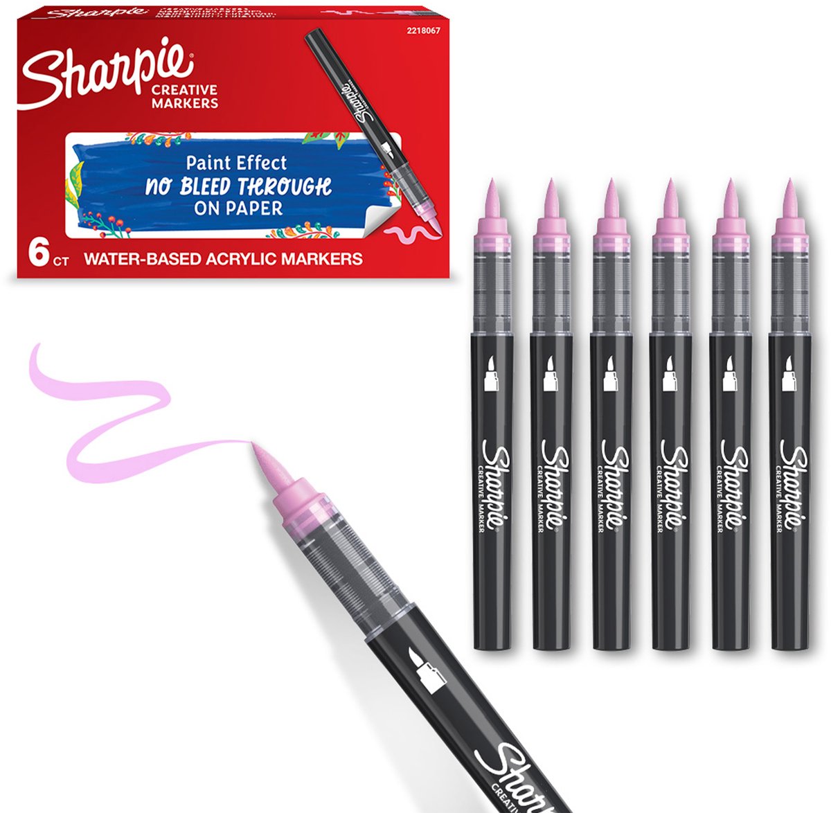 Sharpie Creative Marker Acrylverfmarkers | Brushtip | Verfmarkers op waterbasis | Inkt loopt niet door en geschikt voor de meeste oppervlakken | Roze | 6 stuks