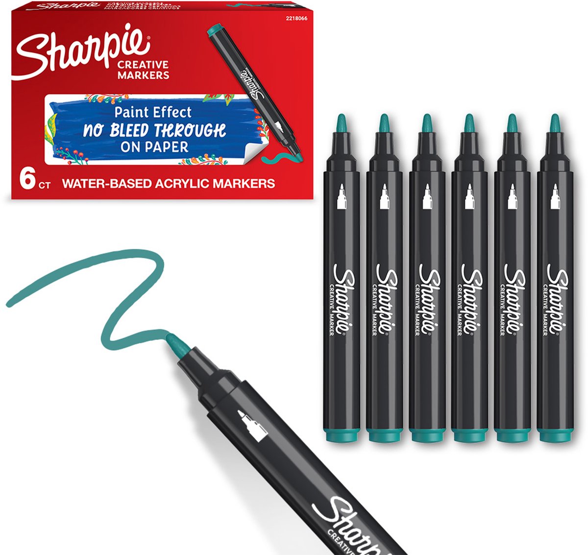 Sharpie Creative Marker Acrylverfmarkers | Ronde punt | Verfmarkers op waterbasis | Inkt loopt niet door en geschikt voor de meeste oppervlakken | Smaragdgroen | 6 stuks