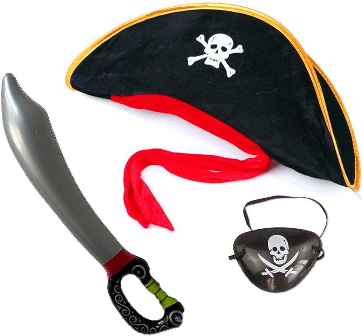 Piratenkostuumset voor volwassenen - Hoed, ooglapje en opblaasbaar zwaard voor Halloween en themafeesten