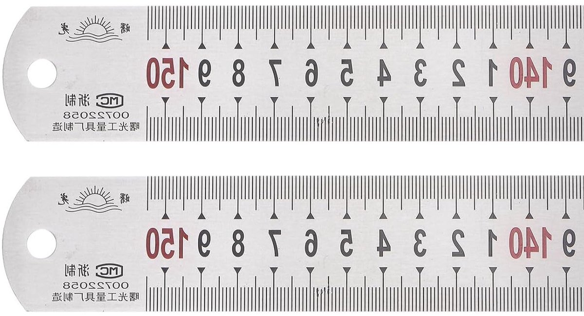 2 x RVS Liniaal 150 cm Lang, 1/16 Inch Dikte, 1-1/2 Inch Breed, Rechte Meetlat voor Nauwkeurige Metingen in Inches en Metrisch Systeem