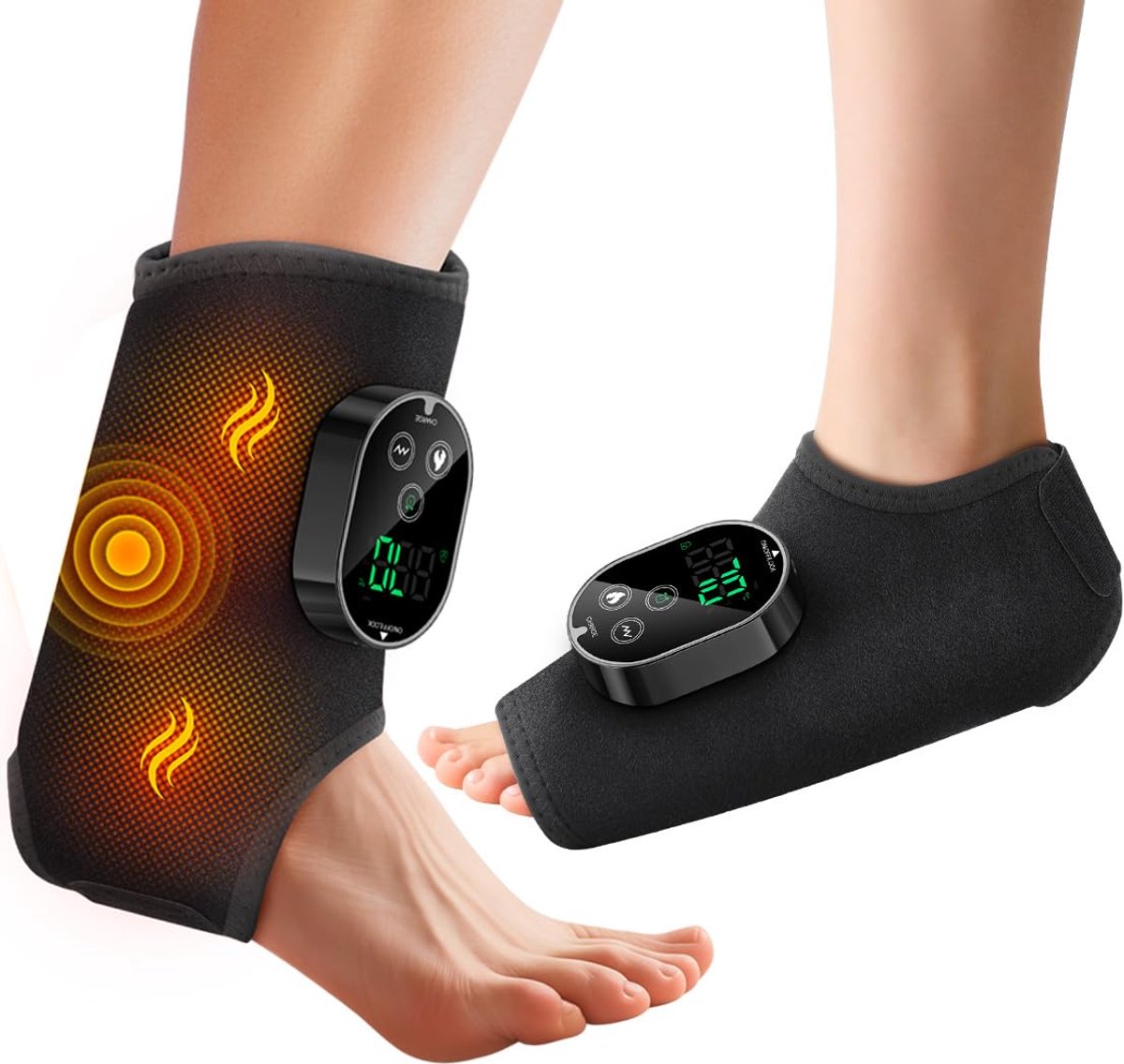 carmdering - Enkelmassageapparaat - Voetmassageapparaat - Warmte en Trilling - 3000 mAh, 6 temperaturen (45-70°C), 3 timers (20/35/45 min) - 3 trillingsstanden - Flexibel, ademend - Zwart