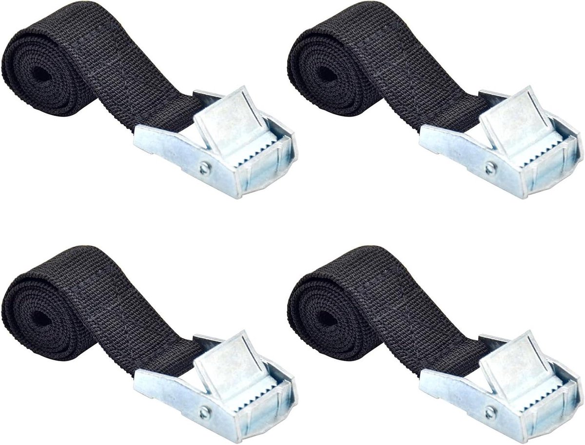 Bevestigingsriemen Set - Sjorbanden Spanbanden - Lading Zekeren - 250 kg Draagkracht - 25 mm x 05 m - Zwart