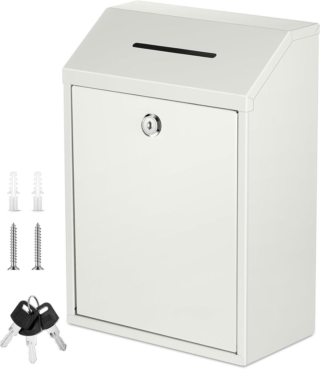 Metalen brievenbus - Donatiedoos verzameldoos - Post ontvangen - Met slot en regenkap - 30 x 22 x 12 cm