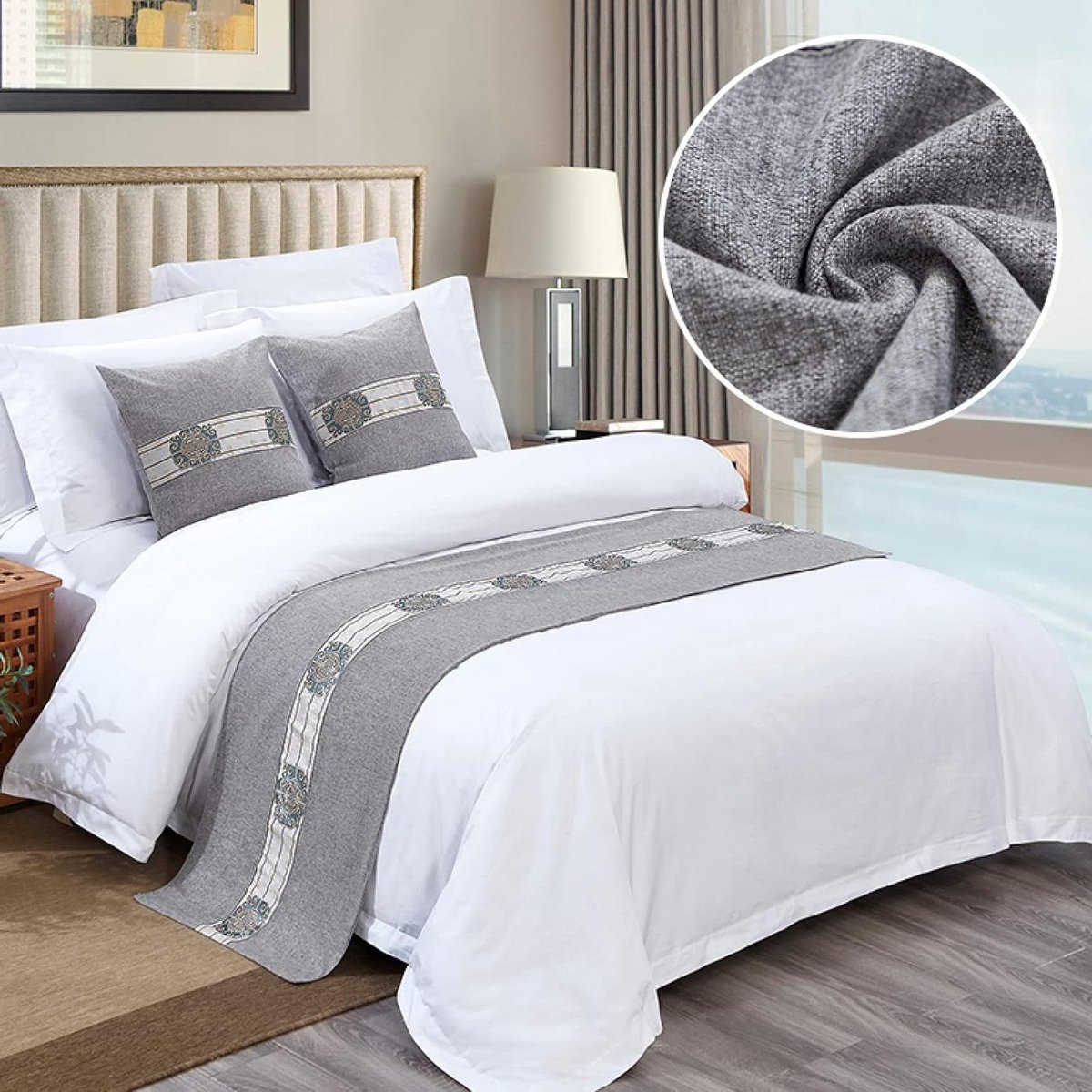Bed Runner - Bed Sjaal - Slaapkamer Decoratie - Katoen Linnen Mix - 50 x 210 cm - Grijs