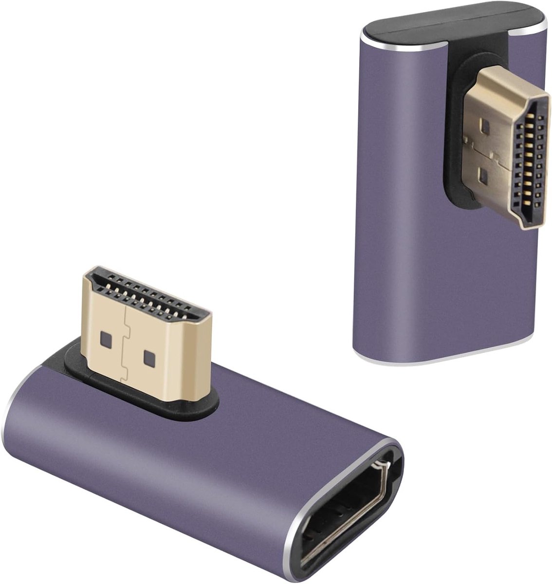 90 Graden Rechte Hoek HDMI Plug naar Bus Adapter, 48Gbps HDMI 2.1 UHD Plug, Ondersteunt 8K@60Hz en 4K@120Hz, Geschikt voor HDTV, HDR, Laptops en Roku TV (2 Stuks)