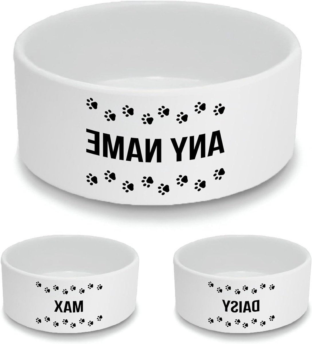 Gepersonaliseerde Hondenbak - Voerbak Hond - Huisdier Voeden - Zwaargewicht Keramiek - 18 cm breed x 7 cm diep - Wit