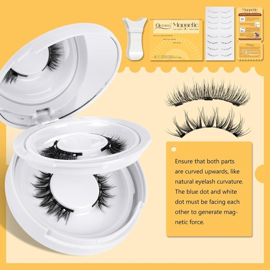 Magnetische wimpers in een witte case met applicator en instructiekaart.