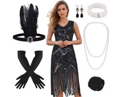 Allecto - Jaren 20 Flapper Jurken - Vintage Kostuum - Met Franjes en Pailletten - Grote Gatsby Stijl - Perfect voor Feesten - Voor Dames