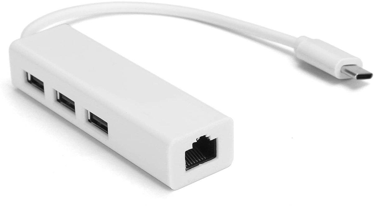Allecto - RJ45 Ethernet-adapter - USB 2.0 - 3 Poorten Uitbreiden - Wit - Netwerkkaart - RJ45