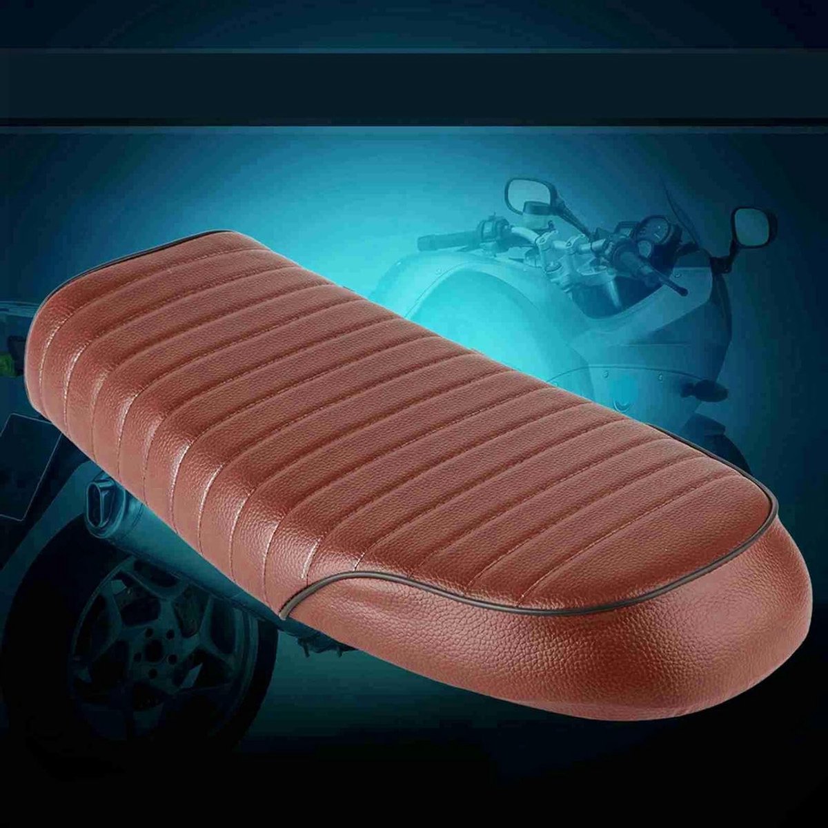 Dailygoods- Motorsportstoel PU-leer - Motorzadel - Universeel - Montagebeugels - Vintage stijl - Totale lengte 53 cm