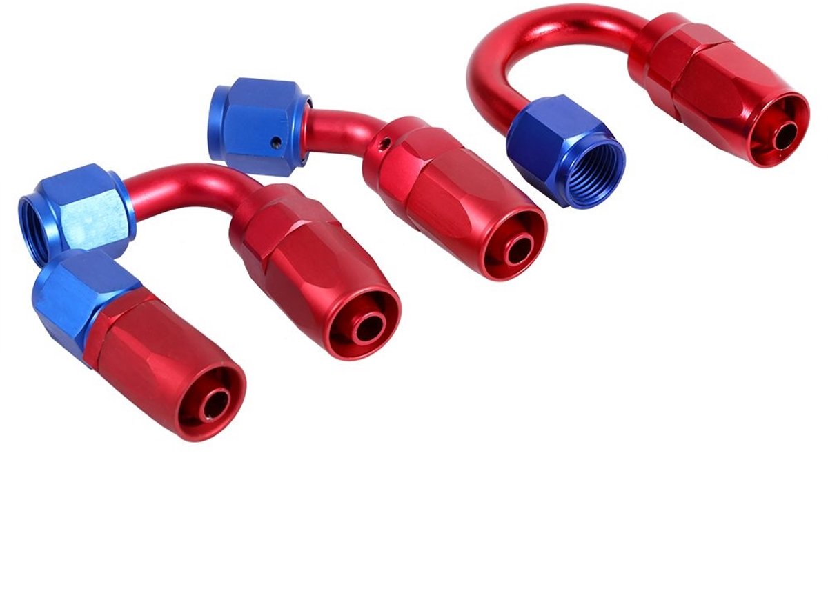 Allecto - Qiilu AN6 Racing Oil/Fuel Line Slang Adapter - Blauwe en Rode Aluminium Swivel Male Connector