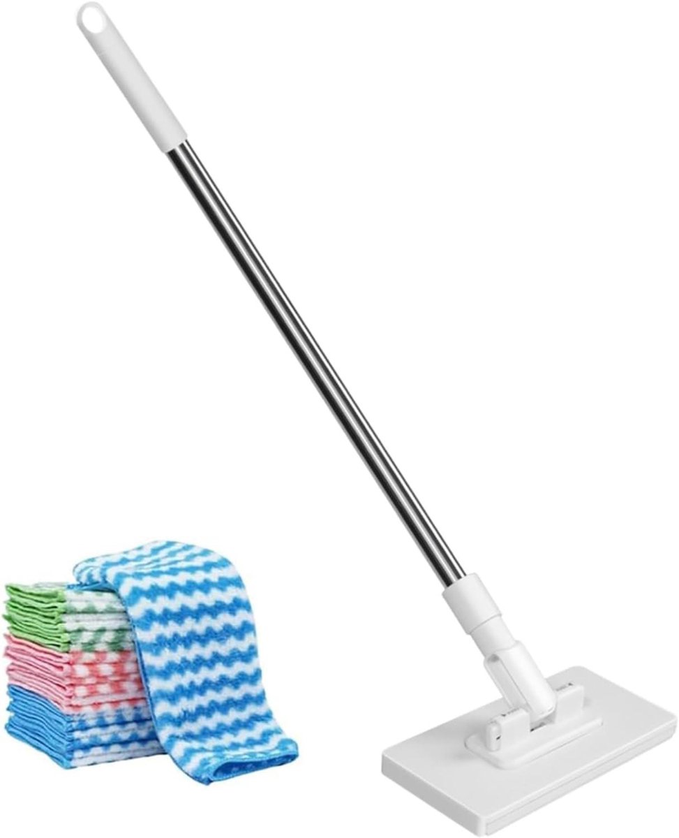 Mini vloermop - Platte doek - Krappe ruimtes reinigen - Automatische doekwissel - 360 graden draaibaar - Grijs