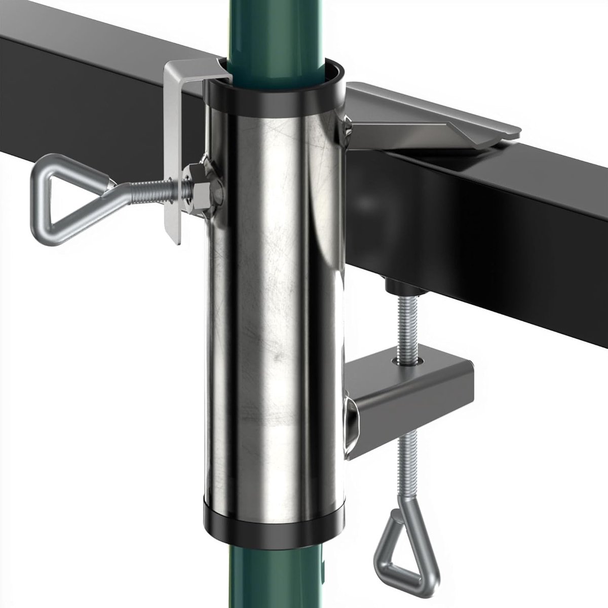 Parasolhouders - Metalen Balkonleuning Klem - 1 Stuks - Flexibele Montage Tot 30kg - Voor Ronde En Vierkante Relingen - Zwart