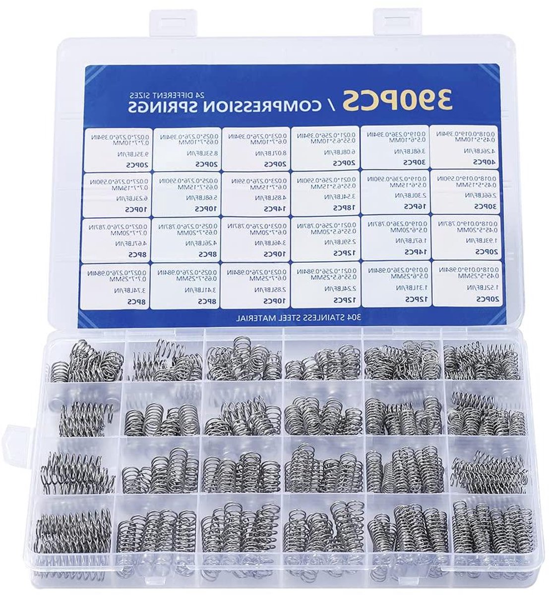 Assortiment Drukveren - Veren Set - Reparaties Uitvoeren - 24 Maten - 390 Stuks - Zilver
