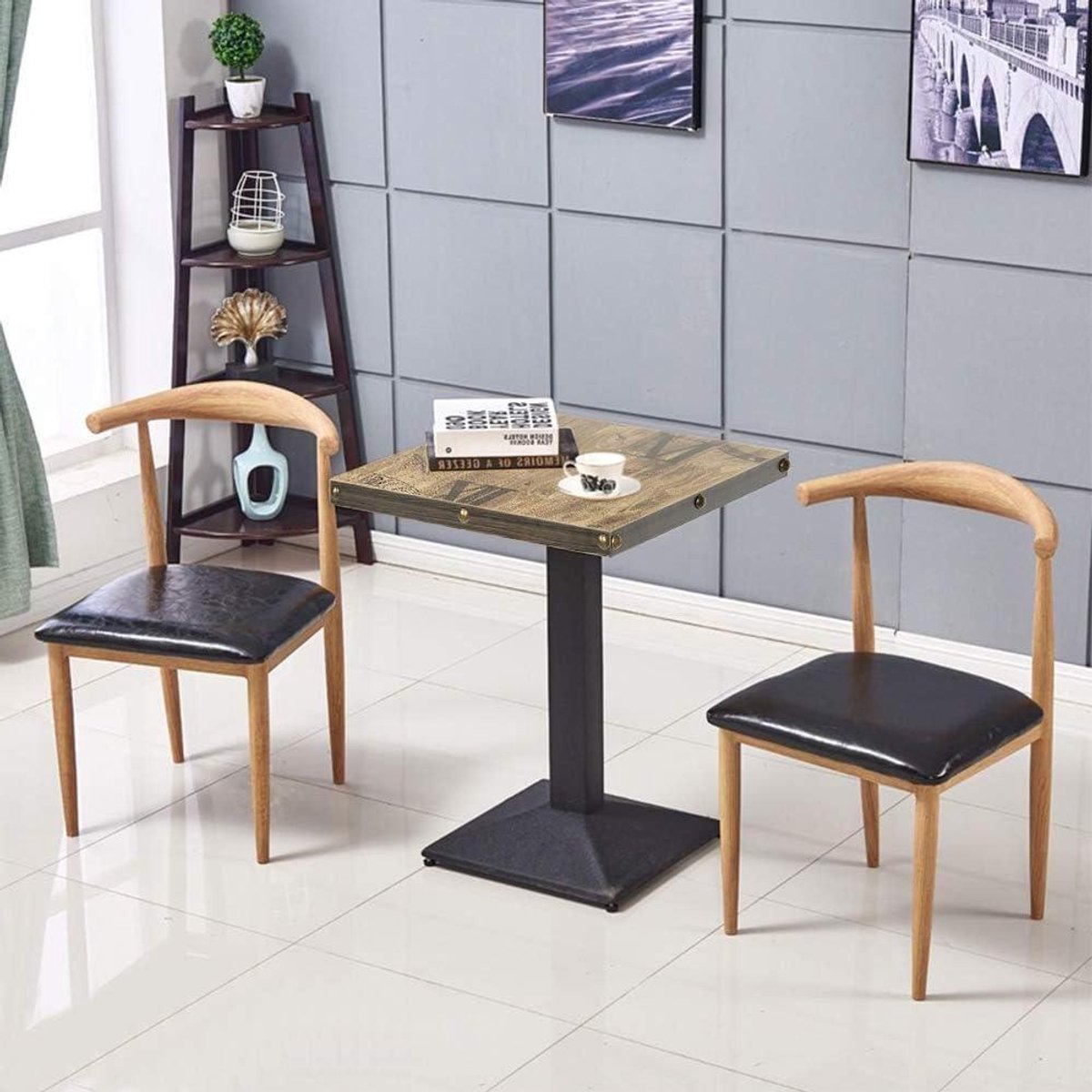 Bartafel - Keukentafel Bistrotafel - Eten en Borrelen - Industriële Look - 60 x 60 x 75 cm - Houtkleur