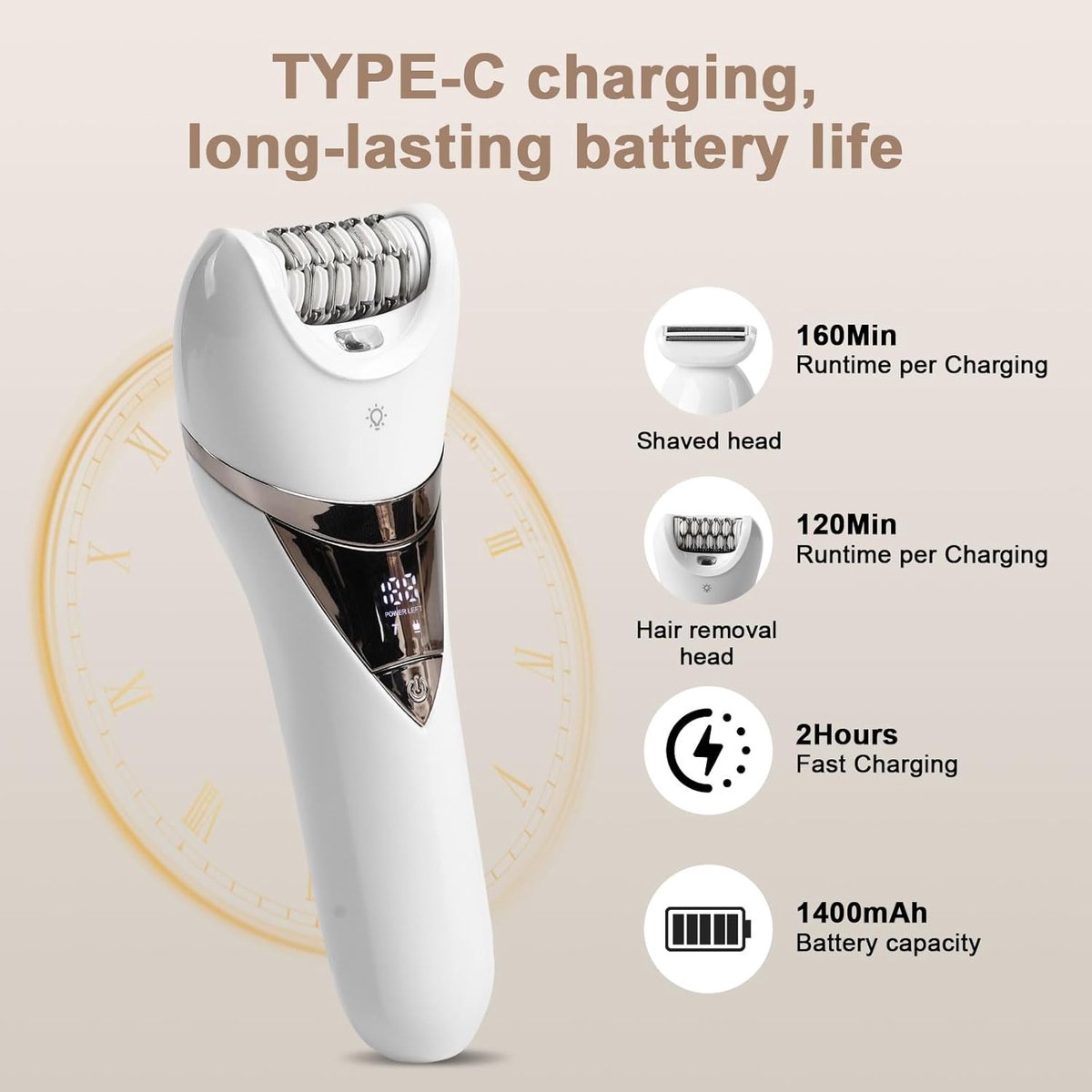 HORCONDORM S.R.L. Elektrische dames-epilator, 2-in-1 voor gezicht, kin, armen, benen, oksel, bikinilijn-trimmer, scheer thumbnail 4