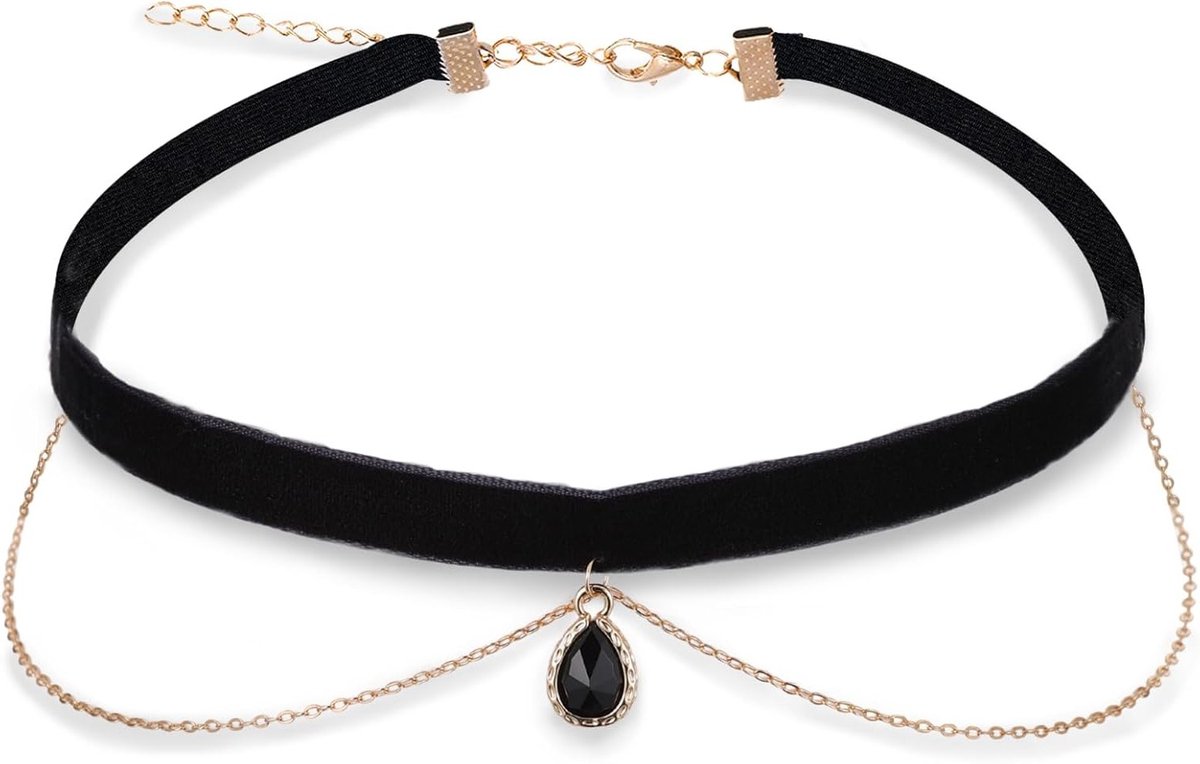 Dames Zwarte Velours Choker met Hangertje, Verstelbare 90s Gothic Ketting voor Feest en Kostuumaccessoires