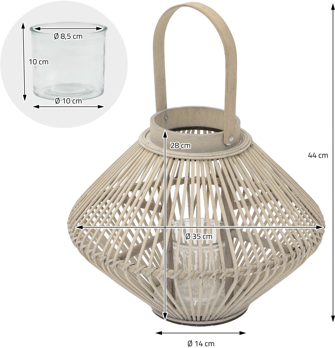 ECD Germany Bamboe lantaarn, decoratieve houten windlicht serie, grote kaarsenhouder van 44 cm hoog, luxe houtlook met glas en handvat, sfeervolle boho tuinlantaarn gevlochten stijl, moderne decoratie voor binnen buiten balkon terras en woonkamer — cadeau in Wonen & Interieur - foto 8