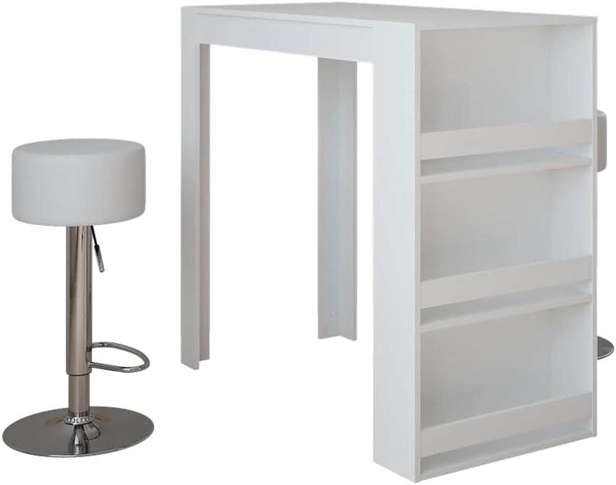 Bartafelset met krukken - Keukentafel Eettafel - Gezellig dineren - Modern design - 57 x 117 cm - Wit