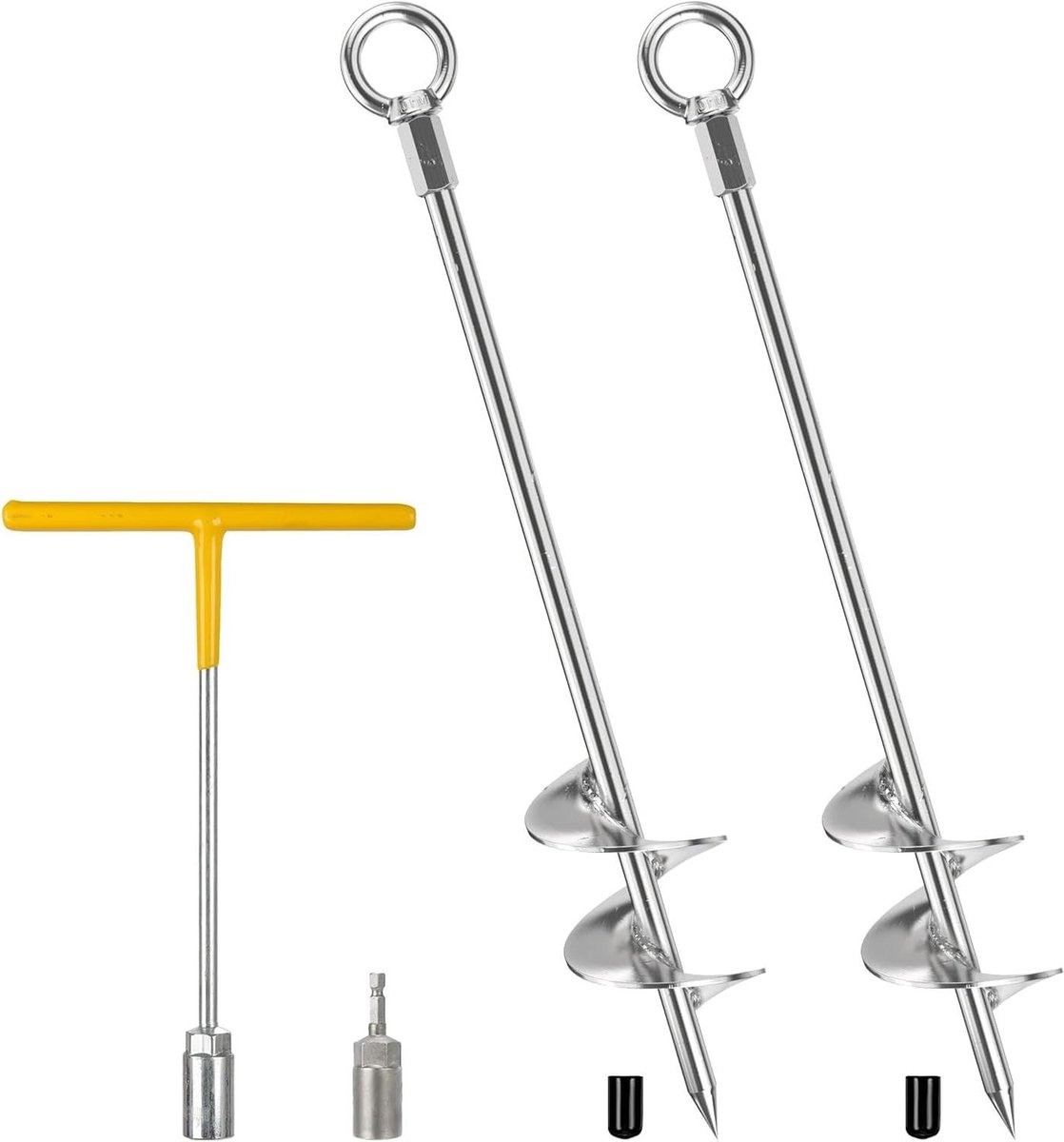 Bodemanker Set - Grondankers Spiraal - Stormbeveiliging Tuin - Heavy Duty Staal - 76 cm - Zilverkleurig