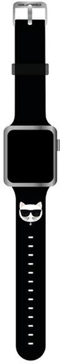 Karl Lagerfeld KLAWLSLCK Apple Watch-band 42/44/45mm zwart bandje van silicone Choupette-koppen
