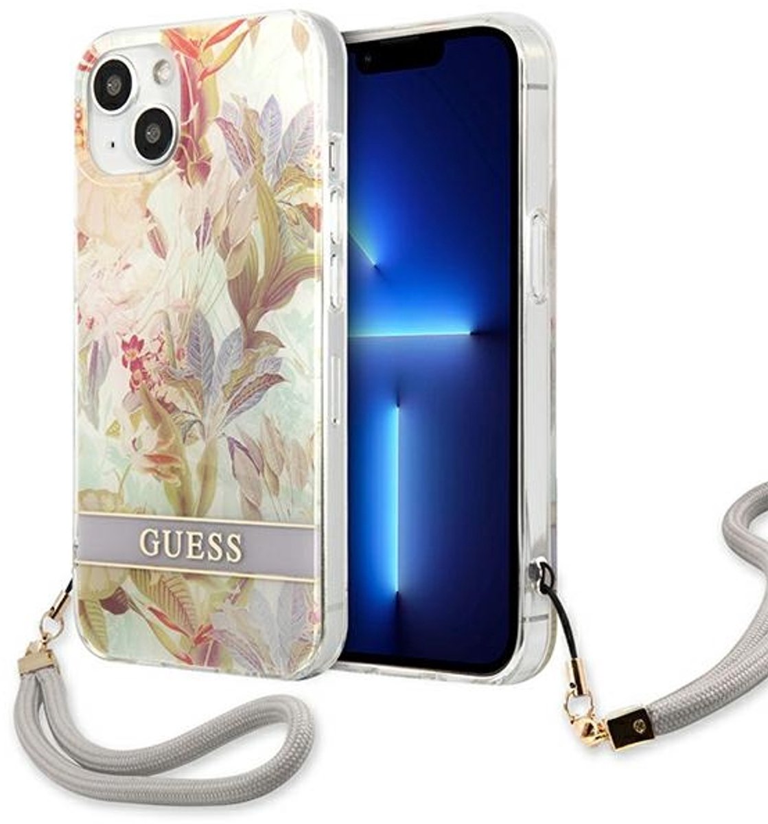 Guess - GUHCP13SHFLSU - iPhone - 13 - mini - 5.4 - paars/paars - hardcase - bloemenband